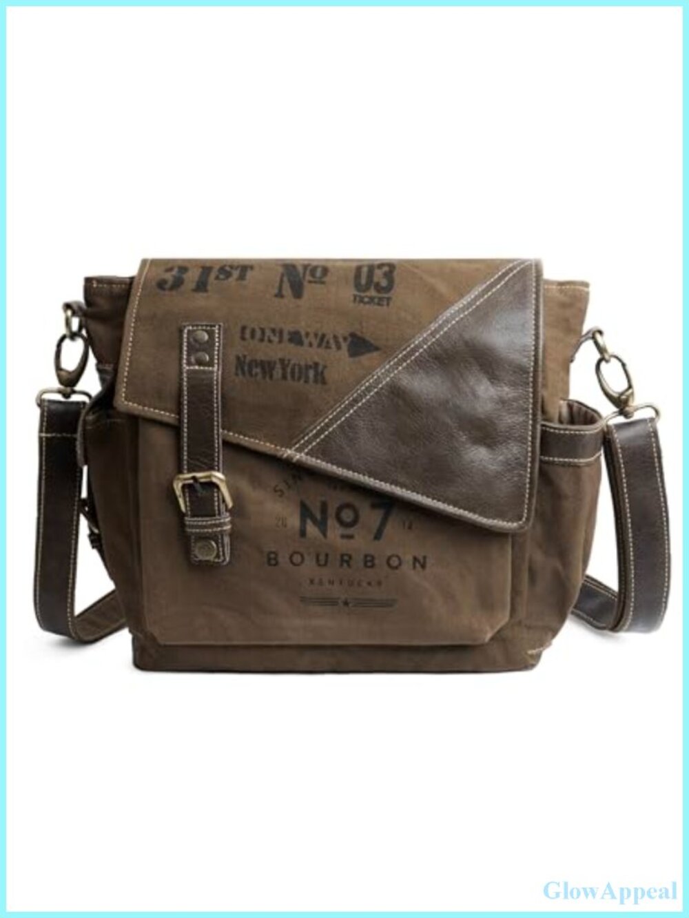 Canvas Leather Messenger Bag Crossbody Shoulder Bag